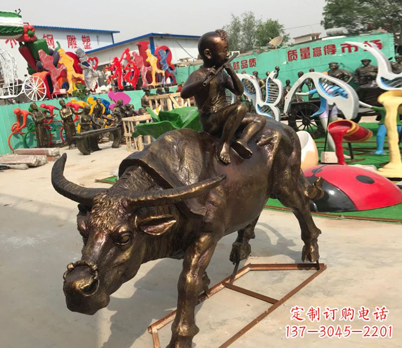 重庆园林牧童骑牛铜雕塑
