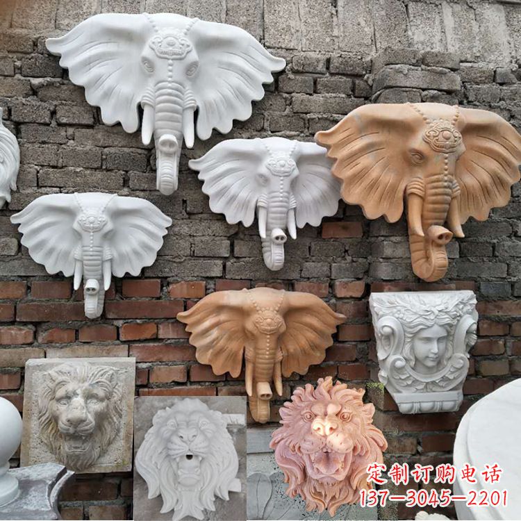重庆园林喷水壁挂大象头部雕塑
