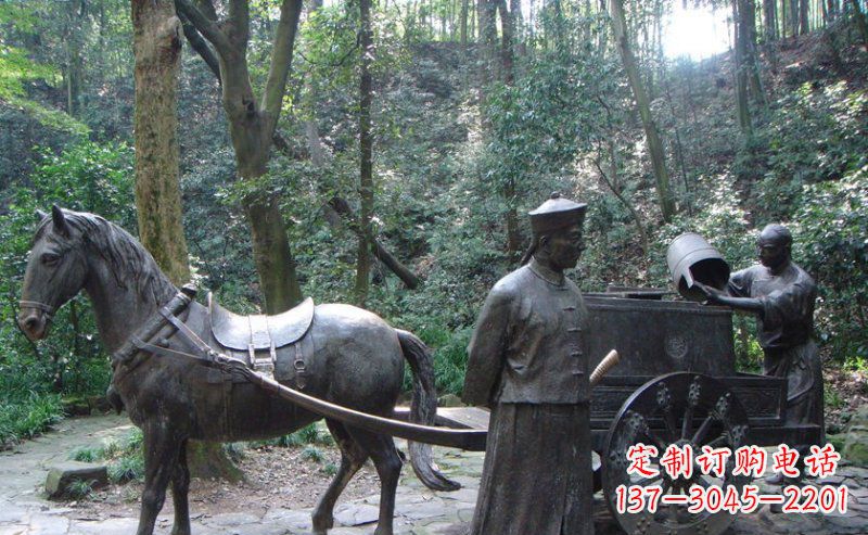 重庆园林清朝士兵和马车小品铜雕