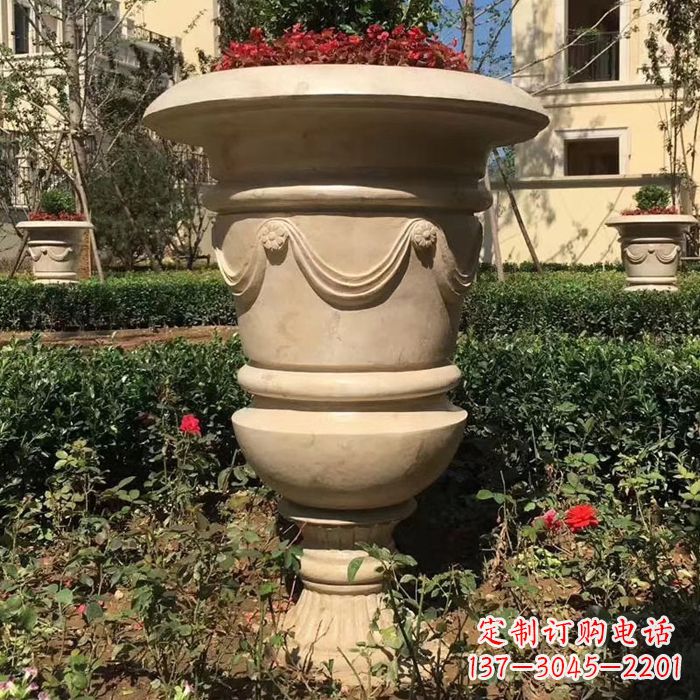 重庆园林砂岩石雕花盆
