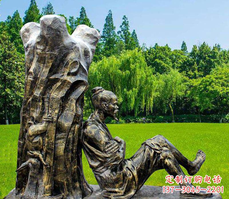 重庆园林守株待兔典故人物铜雕