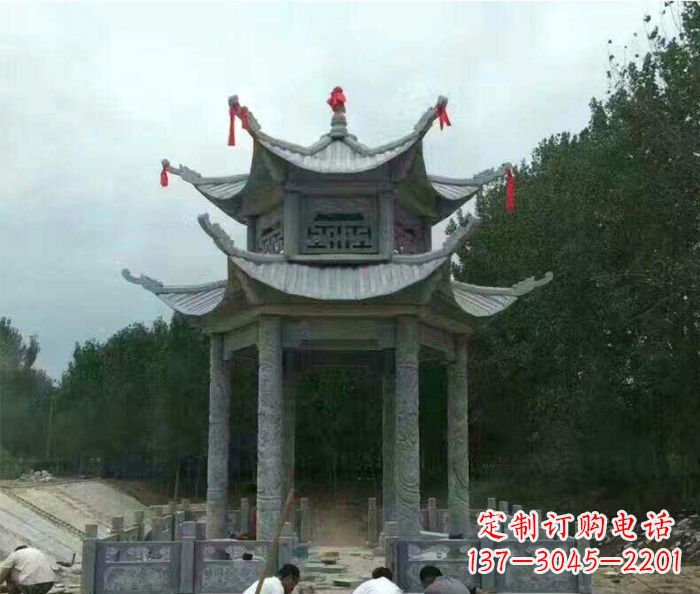 重庆园林双层凉亭石雕 (3)