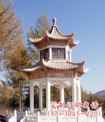 重庆园林双层石凉亭景观石雕 (2)