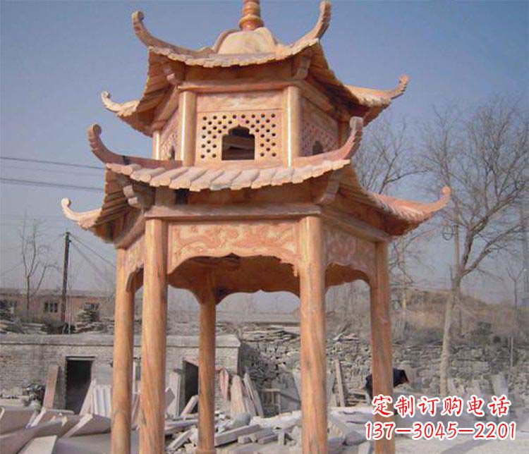 重庆园林晚霞红石凉亭景观石雕
