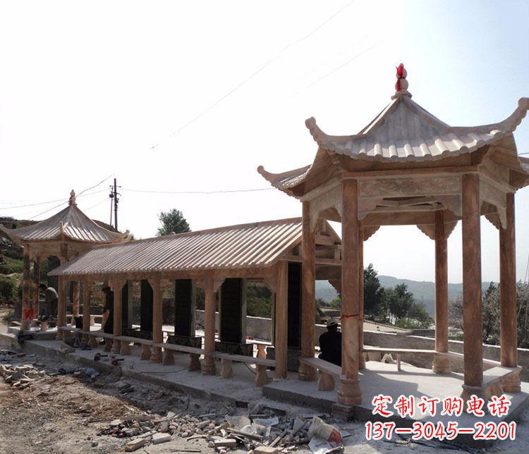 重庆园林晚霞红长廊凉亭景观石雕