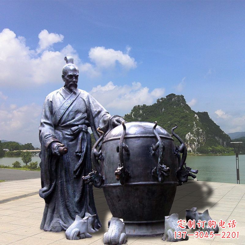 重庆张衡地动仪地震仪雕塑-玻璃钢仿铜历史名人情景雕塑
