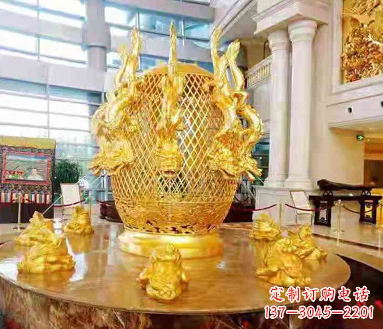 重庆张衡地动仪企业景观雕塑摆件纯铜鎏金古仪器