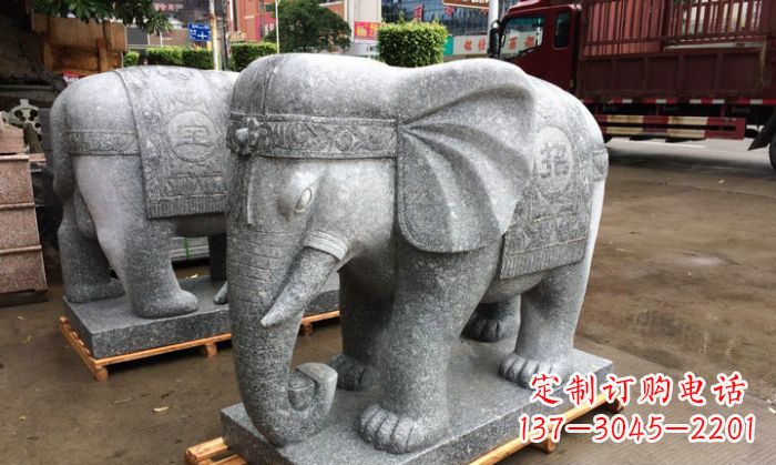 重庆招财进宝芝麻灰大象石雕 (3)