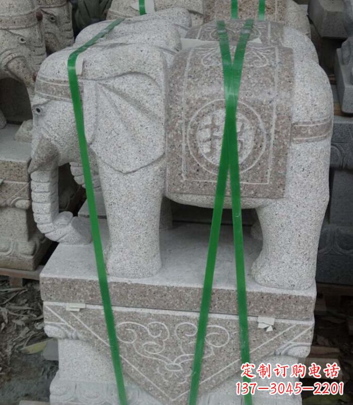 重庆招财进宝芝麻灰大象石雕 (4)