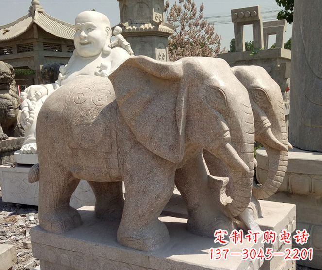 重庆招财晚霞红大象石雕 (2)