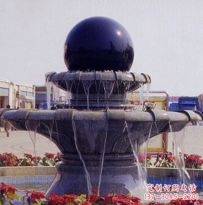 重庆中国黑双层风水球喷泉石雕