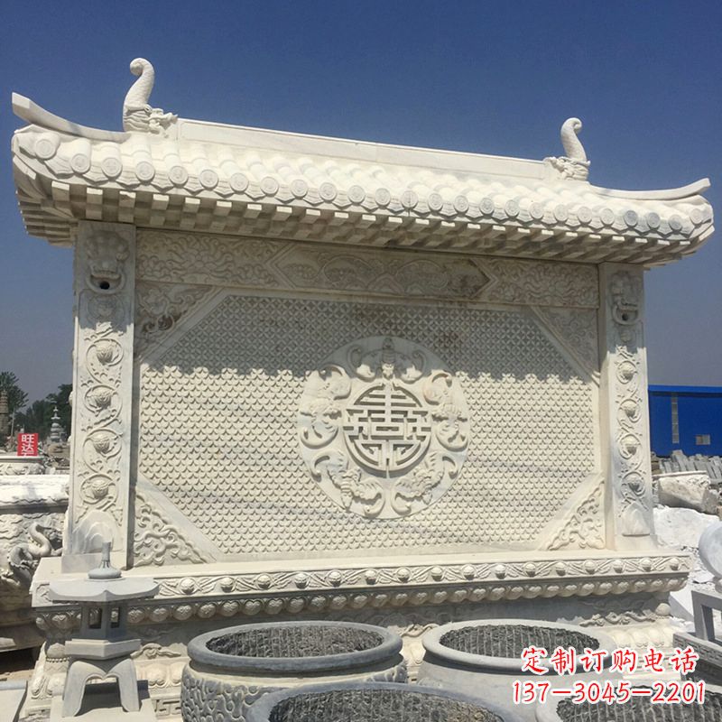 重庆中式庭院影壁石雕-中国古建大门萧墙