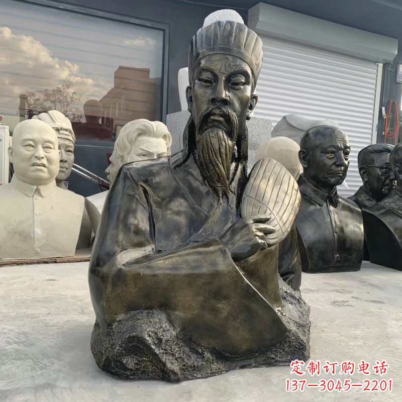 重庆诸葛亮半身像-玻璃钢仿铜三国人物古代著名军事家雕像