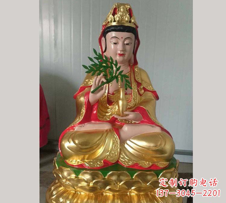 重庆铸铜贴金杨柳观音雕塑