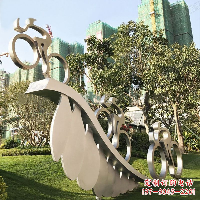 重庆自行车雕塑-抽象不锈钢骑自行车人物景观雕塑
