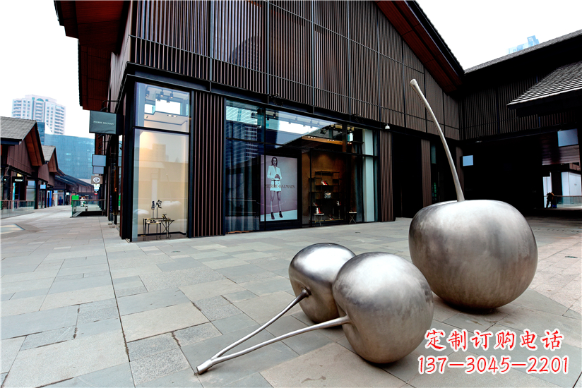 重庆樱桃雕塑-城市街道创意不锈钢樱桃雕塑